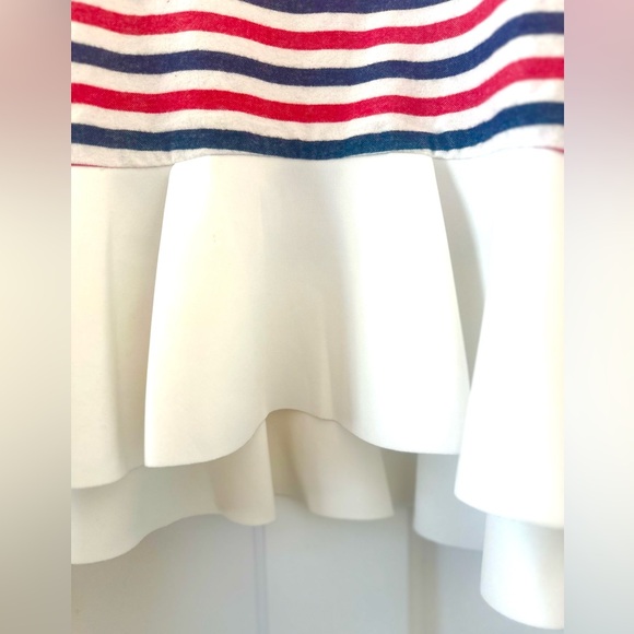 English Factory Red White & Blue Patriotic Long Sleeve Top White Peplum Hem NWT - Picture 2 of 7